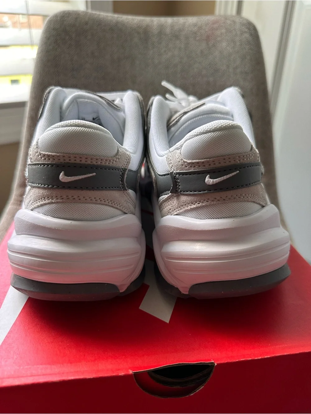 Nike Women's AL8 White and Gray Mesh Suede Athletic Sneakers